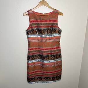 Chetta B Sleeveless Orange Black Printed Dress 6